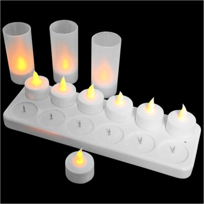 Σετ 12 επαναφορτιζόμενα ηλεκτρικά κεριά με βάση φόρτισης και θήκες Φ3.9x4.8cm