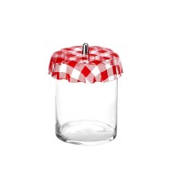 Δοχείο γυάλινο 3.2 λίτρα, φ15x20cm, με πλαστικό καπάκι Plexiglass καρώ κόκκινο