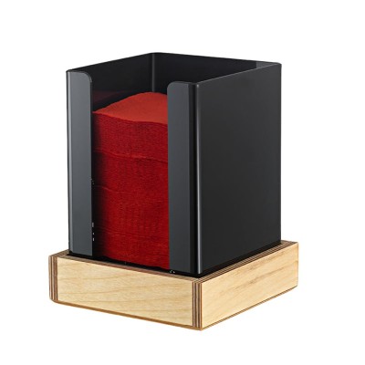 Πλαστική χαρτοπετσετοθήκη 24άρα με ξύλινη βάση διαστάσεων15x15x18cm σε μαύρο χρώμα