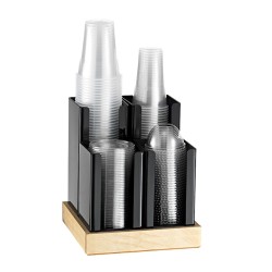 Πλαστική θήκη αποθήκευσης ποτηριών 4 θέσεων με ξύλινη βάση 23x23x25cm μαύρη GARIBALDI