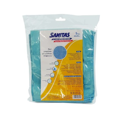Πακέτο με 5 πανιά μικροινών (microfiber) ιδανικά για τζάμια & καθρέφτες σε μπλε χρώμα της SANITAS PRO