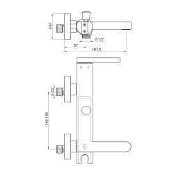 Μπαταρία λουτρού Glido επιτοίχιας τοποθετησης χρώματος μαύρο σε μοντέρνα γραμμή MBB165-S GPD
