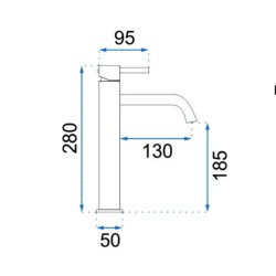 Μπαταρία νιπτήρα ψηλή σε μαύρο ματ χρώμα από ανοξείδωτο ατσάλι διαστάσεων 280x180cm σειρά LUNGO