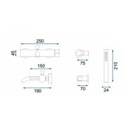 Μπαταρία λουτρού σε μαύρο ματ χρώμα από ανοξείδωτο ατσάλι διαστάσεων 250x190x45cm σειρά VERTIGO