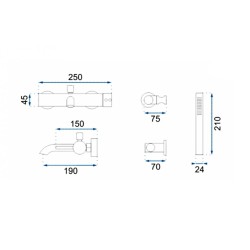 Μπαταρία λουτρού σε μαύρο ματ χρώμα από ανοξείδωτο ατσάλι διαστάσεων 250x190x45cm σειρά VERTIGO