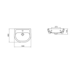Νιπτήρας επιτοίχιας τοποθέτησης σε οβάλ σχήμα από πορσελάνη λευκού χρώματος διαστάσεων 50x40x16.5cm 
