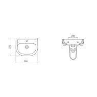 Νιπτήρας επιτοίχιας τοποθέτησης σε οβάλ σχήμα από πορσελάνη λευκού χρώματος διαστάσεων 46x37x15.5cm 