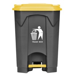 Πλαστικός κάδος απορριμμάτων 68lt σε ανθρακί χρώμα με καπάκι κίτρινο και πεντάλ HACCP