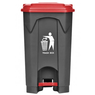 Kάδος απορριμμάτων πλαστικός 87lt με καπάκι και πεντάλ σε κόκκινο χρώμα HACCP