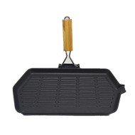 Μαντεμένιο τηγάνι - πλάκα ψησίματος με αναδιπλούμενο χερούλι διαστάσεων 35x21cm