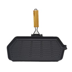 Μαντεμένιο τηγάνι - πλάκα ψησίματος με αναδιπλούμενο χερούλι διαστάσεων 35x21cm