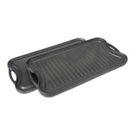 Πλάκα ψησίματος από μαντέμι δύο όψεων ραβδωτή και λεία με χερούλια διαστάσεων 51x26cm