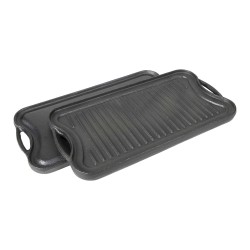 Πλάκα ψησίματος από μαντέμι δύο όψεων ραβδωτή και λεία με χερούλια διαστάσεων 51x26cm