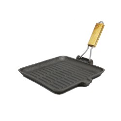 Μαντεμένιο τηγάνι - πλάκα ψησίματος με αναδιπλούμενο χερούλι διαστάσεων 24x24cm