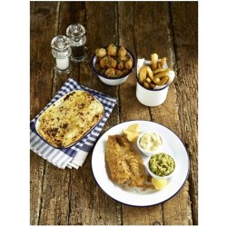 Πιάτο ρηχό εμαγιέ λευκό με μπλε λεπτομέρεια σειρά Blanca σε παραδοσιακό κομψό ύφος Φ26εκ IBILI