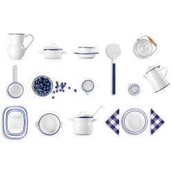 Σαγανάκι εμαγιέ λευκό με μπλε λεπτομέρεια σε παραδοσιακό κομψό ύφος Φ14εκ σειρά Blanca IBILI