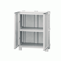 Ντουλάπα πλαστική δίφυλλη σε χρώμα γκρι διαστάσεων 70x40x92cm με ράφια