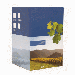 Χαρτοκιβώτιο ασκού χωρητικότητας 20lt σε χρώμα μπλε ιδανικό για κρασί διαστάσεων 25,5x23x37,5cm