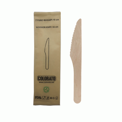 Ξύλινο μαχαίρι συσκευασμένο μήκους 160mm σε συσκευασία 100 τεμαχίων Colorato