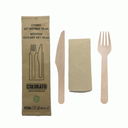 Ξύλινα μαχαιροπίρουνα μήκους 160mm συσκευασμένα με χαρτοπετσέτα σε συσκευασία 100 σετ  Colorato