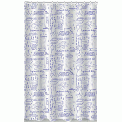 Κουρτίνα μπάνιου ύφασμα Shower λευκή με μπλε σχέδια διαστάσεων 180xY200cm