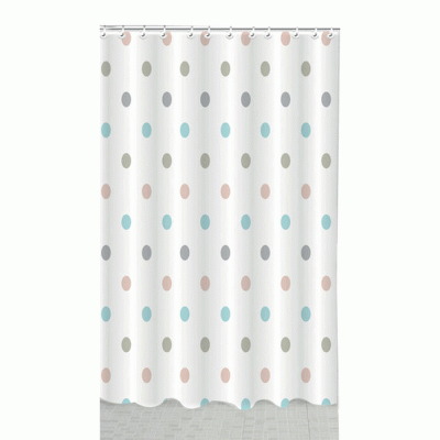 Κουρτίνα μπάνιου ύφασμα Dots σε χρώμα λευκό με χρωματιστές βούλες διαστάσεων 180xΥ200cm