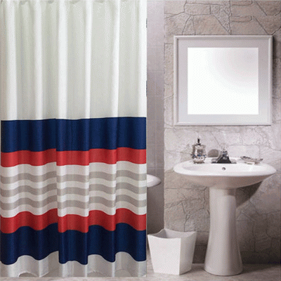 Κουρτίνα μπάνιου ύφασμα Bath λευκή με γραμμές μπλε και κόκκινες διαστάσεων 240xY180cm