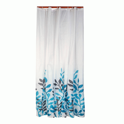 Κουρτίνα μπάνιου υφασμάτινη διαστάσεων 180xΥ200cm σε χρώμα λευκό με μπλε λουλούδια