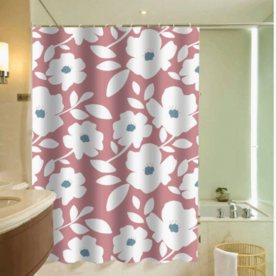 Κουρτίνα μπάνιου ύφασμα Fab ροζ με λευκά λουλούδια διαστάσεων 180xΥ200cm