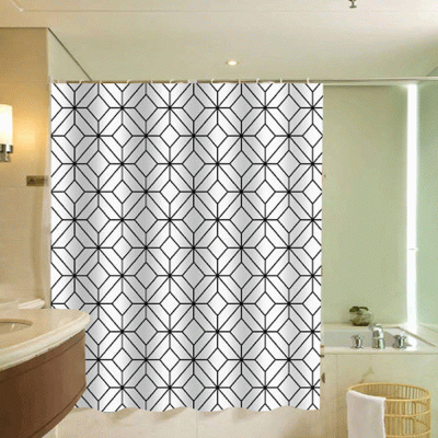 Κουρτίνα μπάνιου ύφασμα Goa λευκή με μαύρα σχέδια διαστάσεων 240xY180cm