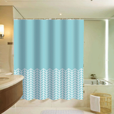 Κουρτίνα μπάνιου ύφασμα Fence σε γαλάζιο χρώμα με λευκά σχέδια διαστάσεων 240xΥ180cm