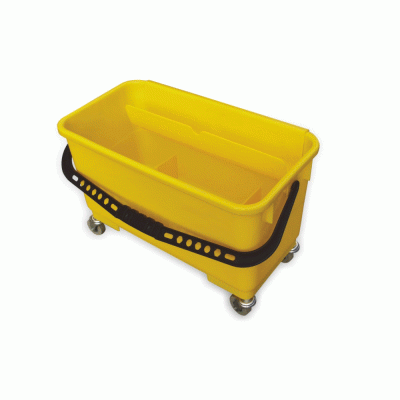 Κουβάς ορθογώνιος με ρόδες και βάση για υαλοκαθαριστήρα σε χρώμα κίτρινο χωρητικότητας 24lt