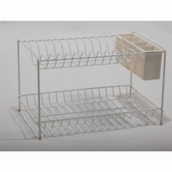 Πιατοθήκη διώροφη νίκελ με κουταλοθήκη σε χρώμα λευκό διαστάσεων 40x24x24cm