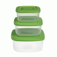 Φαγητοδοχεία τετράγωνα σετ 3 τεμαχίων διάφανα με πράσινο καπάκι Φαγητοδοχεία τετράγωνα σετ 3 τεμαχίων διάφανα με πράσινο καπάκι