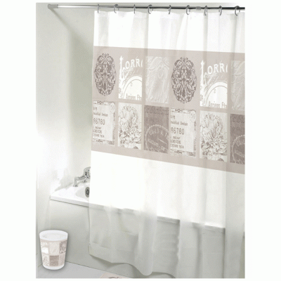 Κουρτίνα μπάνιου οικολογική σε λευκό χρώμα με τυπωμένα γράμματα διαστάσεων 180x180cm