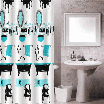 Κουρτίνα μπάνιου ύφασμα σε λευκό χρώμα και σχέδιο μπανιέρα διαστάσεων 180xΥ200cm