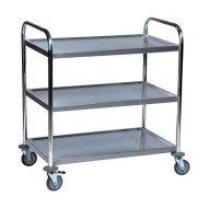 Τρόλεϊ σερβιρίσματος INOX με φρένα στις ρόδες διαστάσεων 85x45x90hcm