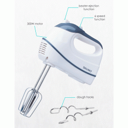 Μίξερ χειρός BRUNO 300W με 6 ταχύτητες και 2 ζυμωτές μήκους 20cm και single-handed πλήκτρο για την εξαγωγή των εξαρτημάτων