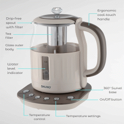 Ηλεκτρικός βραστήρας BRUNO BRN-0027 2200W 1.5t με φίλτρο για τσάι & λειτουργία διατήρησης θερμοκρασίας