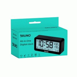 Ξυπνητήρι BRUNO με μέτρηση θερμοκρασίας και υγρασίας σε χρώμα μαύρο διαστάσεων 147x67x39.5mm