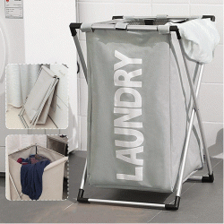 Καλάθι απλύτων με 1 σάκο, υφασμάτινο διαστάσεων 60x38x35mm σε γκρι χρώμα