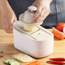 Πολυκόφτης λαχανικών ECOCO με 6 εξαρτήματα κοπής σε χρώμα λευκό με γκρι