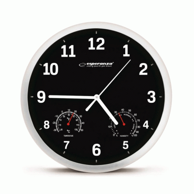 Ρολόι τοίχου Lyon EHC016K με θερμόμετρο/υγρόμετρο διαμέτρου 25cm σε μαύρο χρώμα