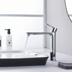 Αναμεικτική μπαταρία νιπτήρα μπάνιου BRUNO σε ασημί χρώμα με ύψος 24cm και ροή νερού 14L/min