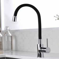 Αναμεικτική μπαταρία κουζίνας BRUNO εύκαμπτη σε μαύρο χρώμα με ροή νερού 16L/min