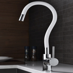 Αναμεικτική μπαταρία κουζίνας BRUNO εύκαμπτη σε λευκό χρώμα με ροή νερού 16L/min