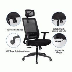 Καρέκλα γραφείου POWERTECH με μπράτσα ρυθμιζόμενη σε μαύρο χρώμα