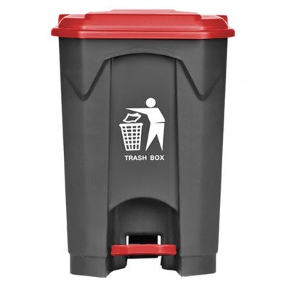 Kάδος απορριμμάτων 45lt πλαστικός με κόκκινο καπάκι και πεντάλ HACCP