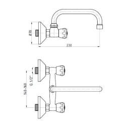 Μπαταρία νιπτήρα επιτοίχια γέφυρα σειρά Daria παλαιού τύπου με πόμολα DE01 GPD