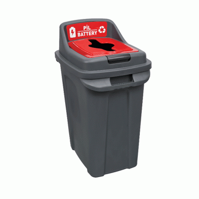 Κάδος ανακύκλωσης πλαστικός διαστάσεων 50x40x70hcm 70lt με κόκκινο καπάκι για μπαταρίες